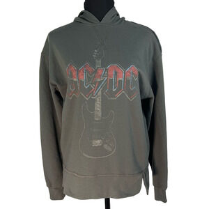 AC/DC Olive Green Hoodie with Red Graphic Logo